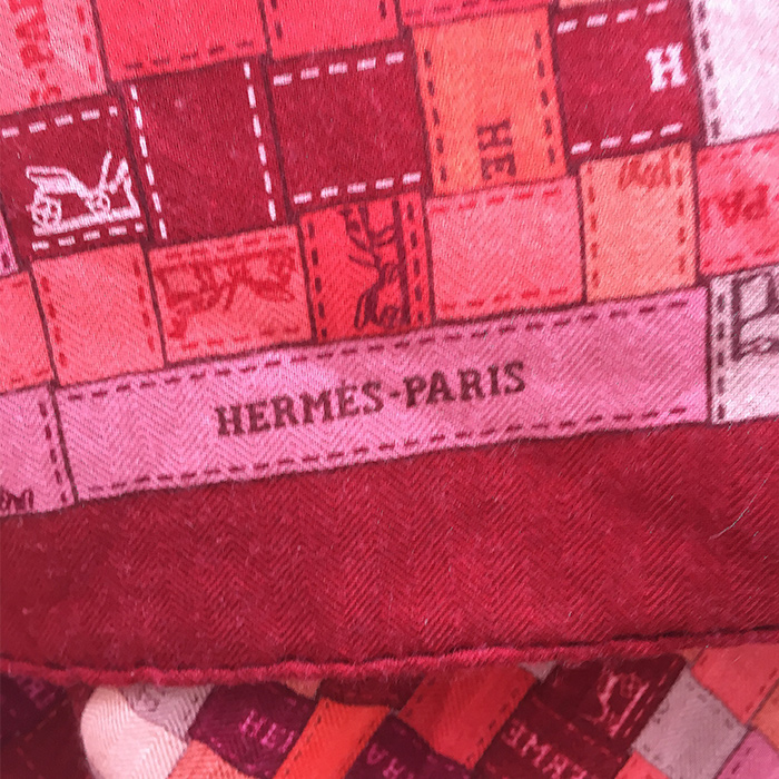 Pashmina Hermes en lana rosa - Detail D1
