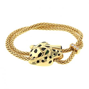 Brazalete Cartier Panthère en oro amarillo,  esmalte negro y diamantes y en esmeralda