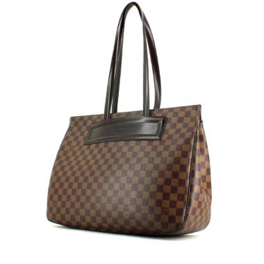 Sac cabas en toile damier ébène et cuir marron