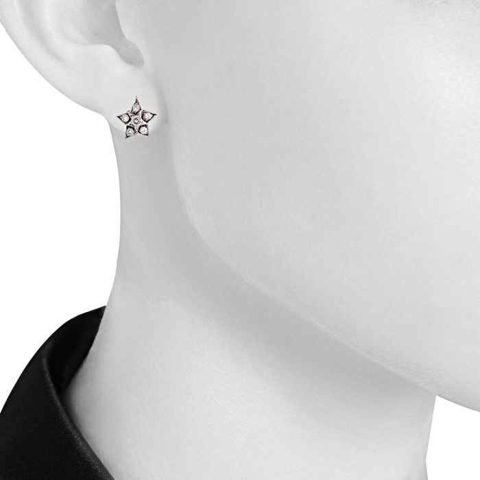 Paire de puces d'oreilles Chanel Comètes en or blanc et diamants - Detail D1