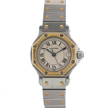 Montre Cartier Santos ronde en or et acier Vers  1990