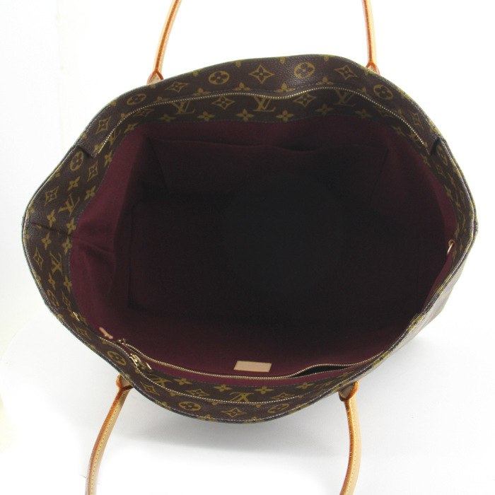 Sac cabas Louis Vuitton en toile monogram enduite marron et cuir naturel - Detail D2
