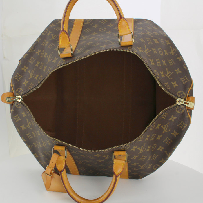 Louis Vuitton Keepall 50 cm travel bag in monogram canvas and natural leather - Detail D2