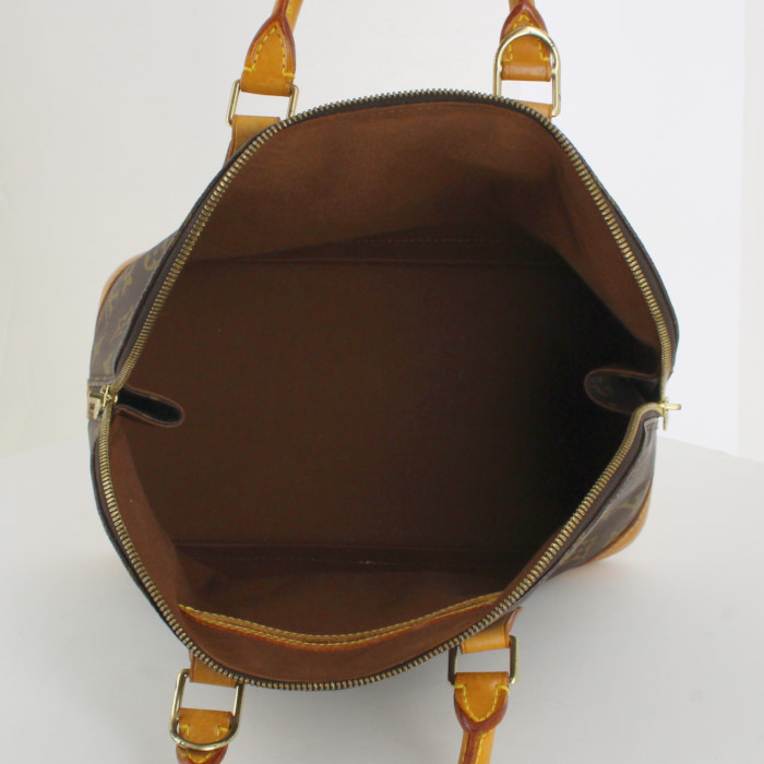 Sac à main Louis Vuitton en toile monogram enduite marron et cuir naturel - Detail D2