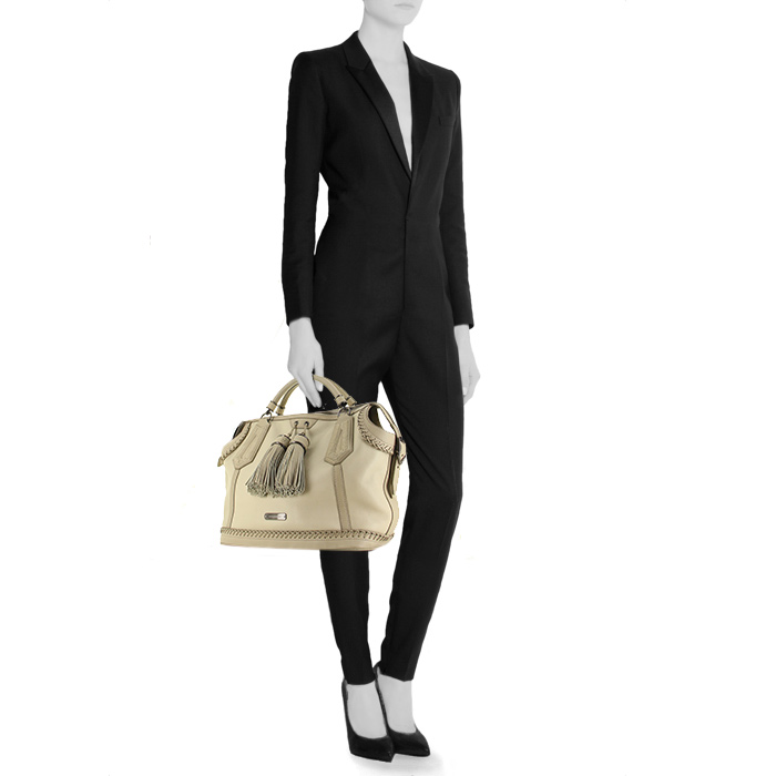 Sac à main Burberry Ellers en cuir grainé beige et étoupe - Detail D2