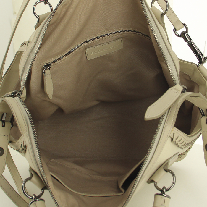 Borsa Ellers in pelle martellata beige e etoupe - Detail D3