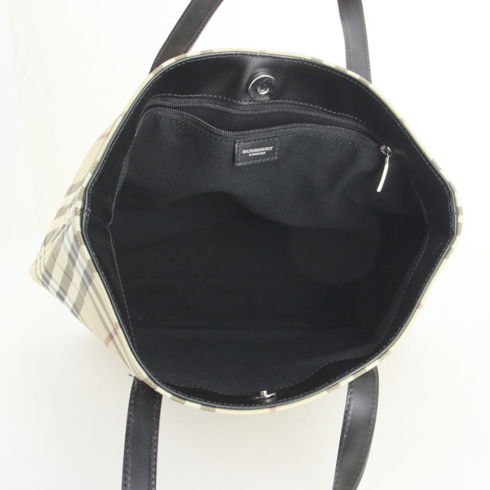 Borsa in tela Haymarket beige e pelle nera - Detail D2