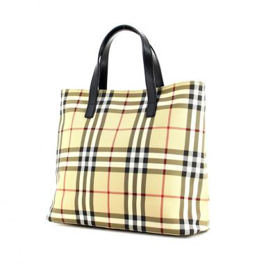 Burberry handbag in beige Haymarket canvas and black leather