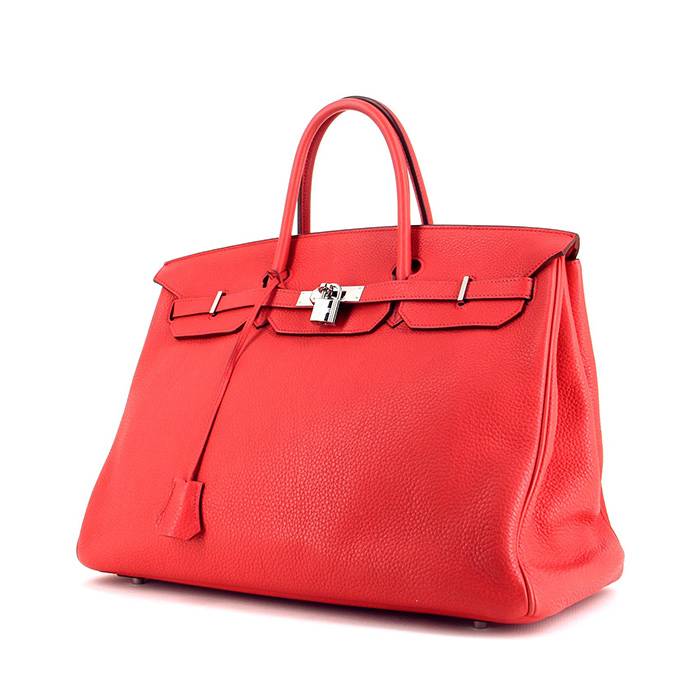 Hermes Birkin Handbag Red Fjord with Palladium Hardware 40 Red