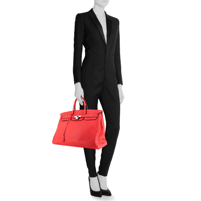 Bolso de mano Hermes Birkin 40 cm en cuero togo rosa - Detail D1