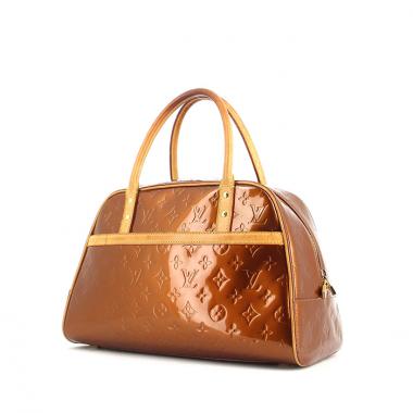 Borsa in pelle verniciata monogram marrone e pelle naturale
