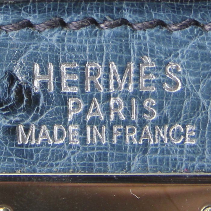 Hermes Kelly 32 cm handbag in blue ostrich leather - Detail D4
