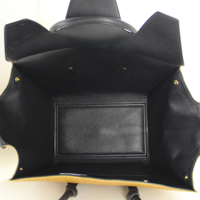 Borsa Tie Bag modello grande in pelle nera e vimini intrecciato giallo - Detail D2