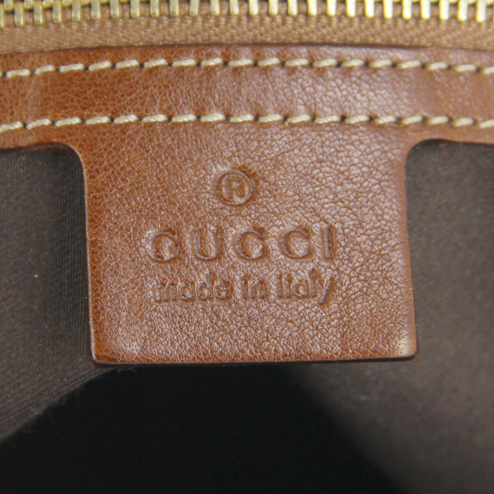 Gucci handbag in beige monogram canvas and brown leather - Detail D3
