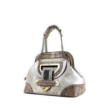 Borsa in pelle argentata e pitone grigio