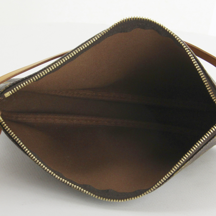 Pochette in tela monogram e pelle naturale - Detail D2