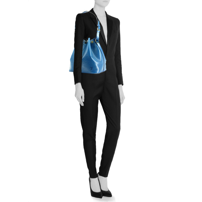 Louis Vuitton petit Noé small model handbag in blue epi leather - Detail D1