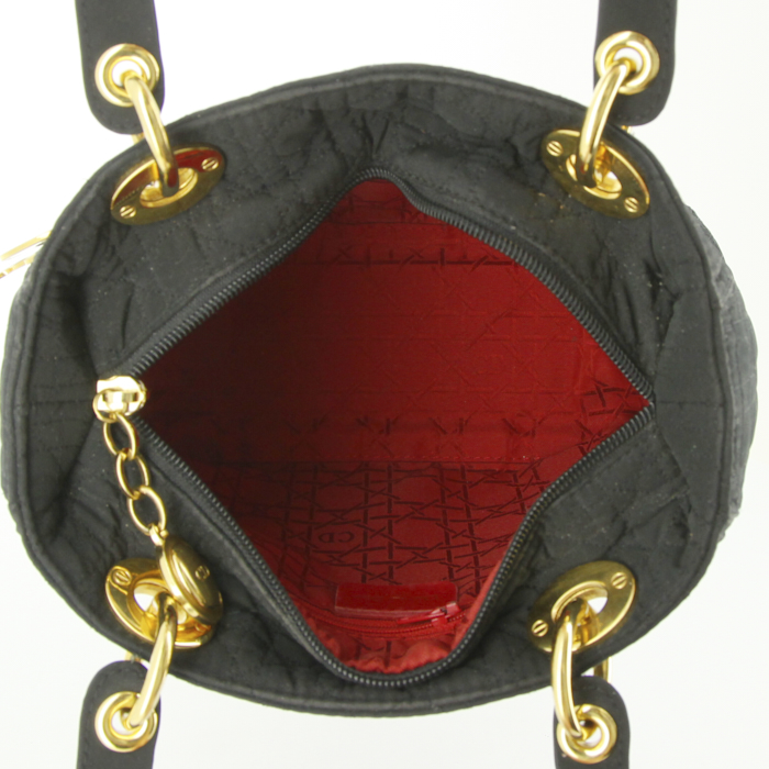 Dior Lady Dior handbag in black canvas cannage - Detail D2