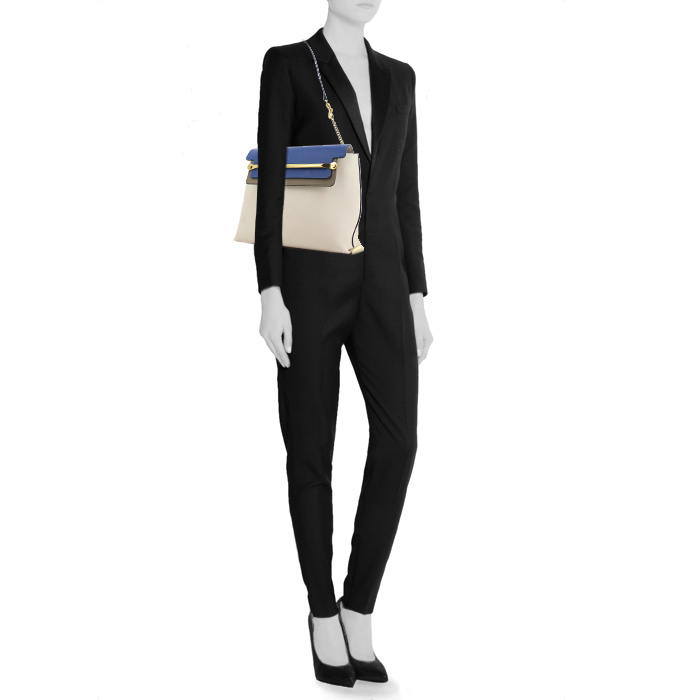 Chloé Sally shoulder bag in grey, taupe and blue tricolor leather - Detail D1