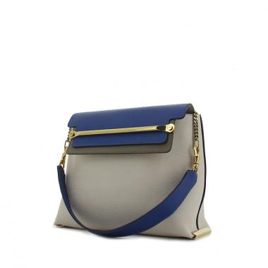 Borsa a spalla in pelle tricolore grigia color talpa e blu