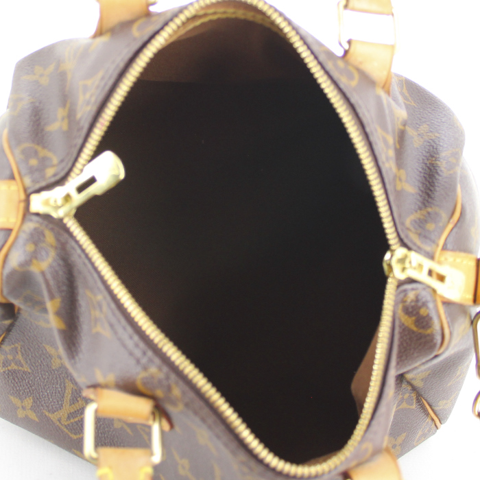 Sac à main Louis Vuitton Speedy 25 cm en toile monogram enduite marron et cuir naturel - Detail D3