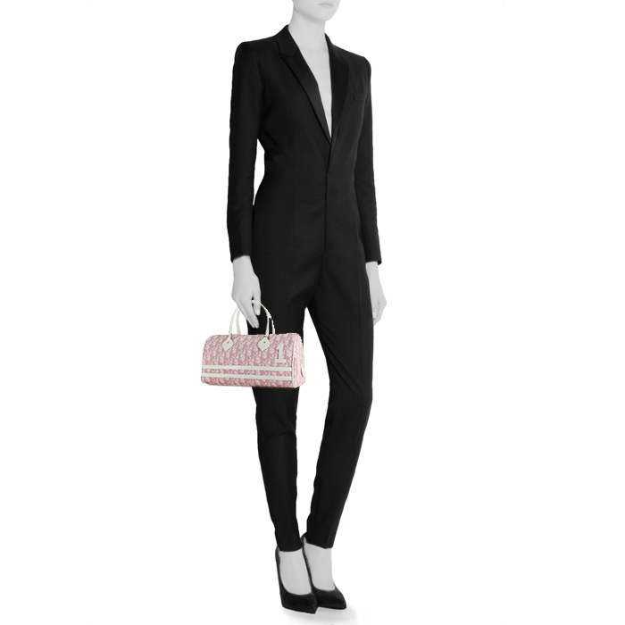 Dior handbag in pink and white monogram canvas - Detail D1
