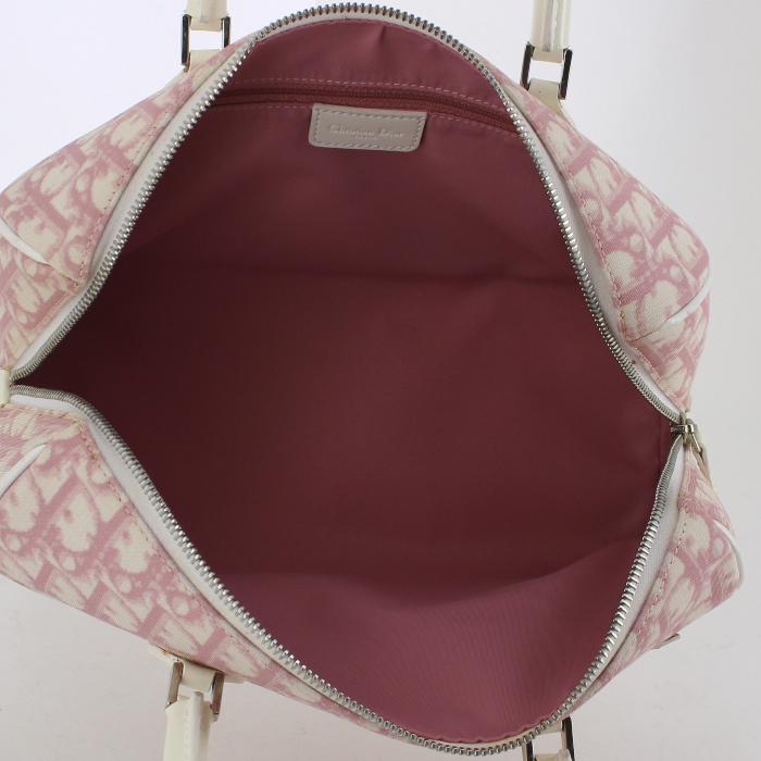 Dior handbag in pink and white monogram canvas - Detail D2