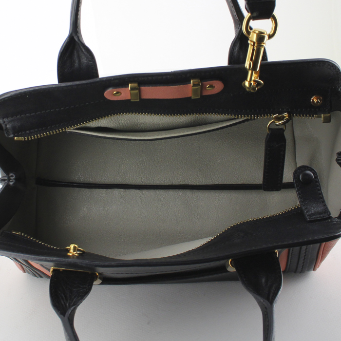 Bolso bandolera Chloé Alice en cuero rosa y negro - Detail D3