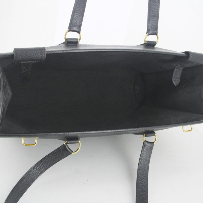 Sac cabas Hermes en cuir grainé noir - Detail D2