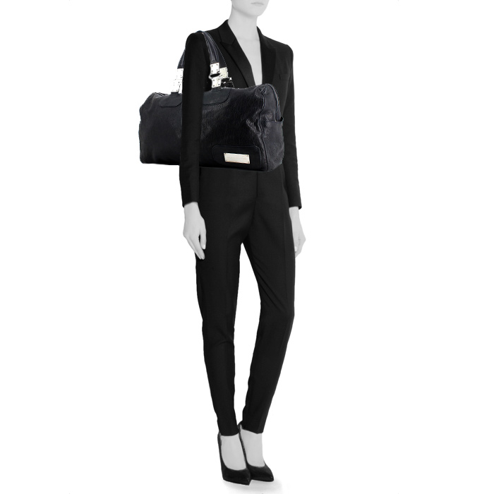 Sac à main Balenciaga en cuir grainé bleu-marine - Detail D1