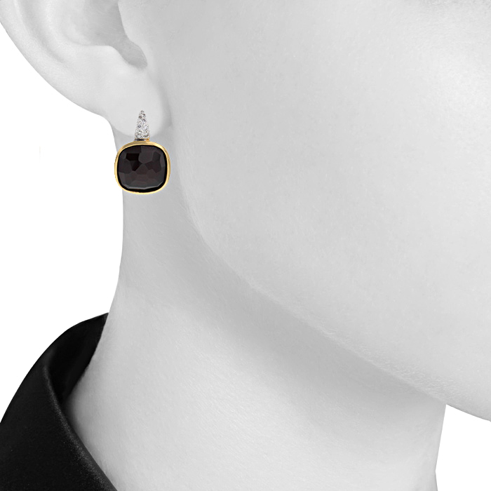 Pomellato Shéhérazade earrings in yellow gold,  white gold and diamonds and in garnets