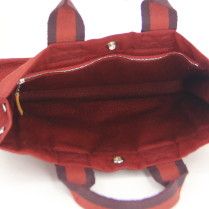 Bolso Cabás Hermes Toto Bag - Shop Bag modelo pequeño en lona roja - Detail D2
