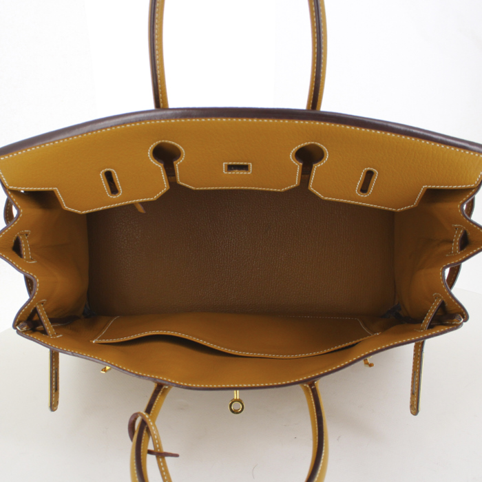 Borsa Hermes Birkin 35 cm in capra beige - Detail D2