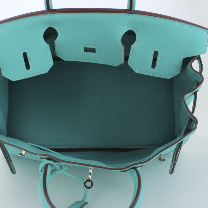 Bolso de mano Hermes Birkin 30 cm en cuero swift azul Lagon - Detail D2