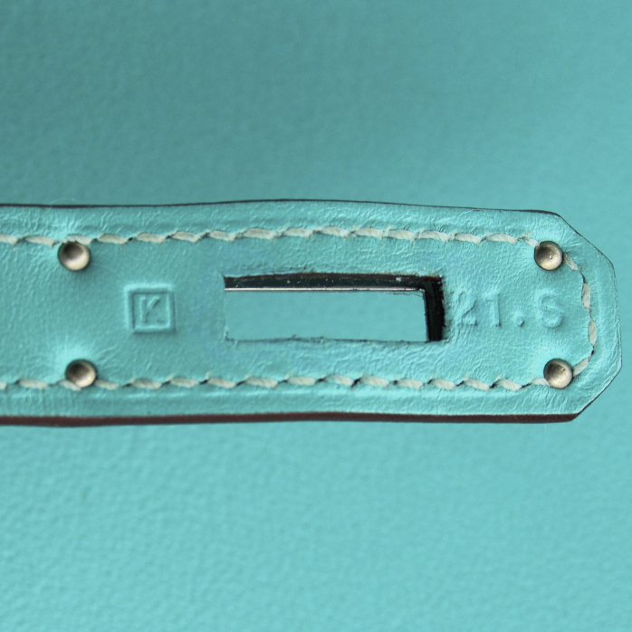 Borsa Birkin 30 cm in pelle Swift blu Lagon - Detail D4