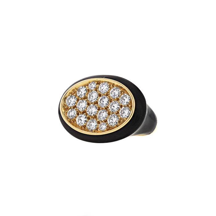 Rene Boivin 1970's ring in yellow gold,  ebony and diamonds - 00pp