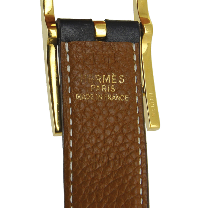 Cintura in pelle togo nera e marrone - Detail D4