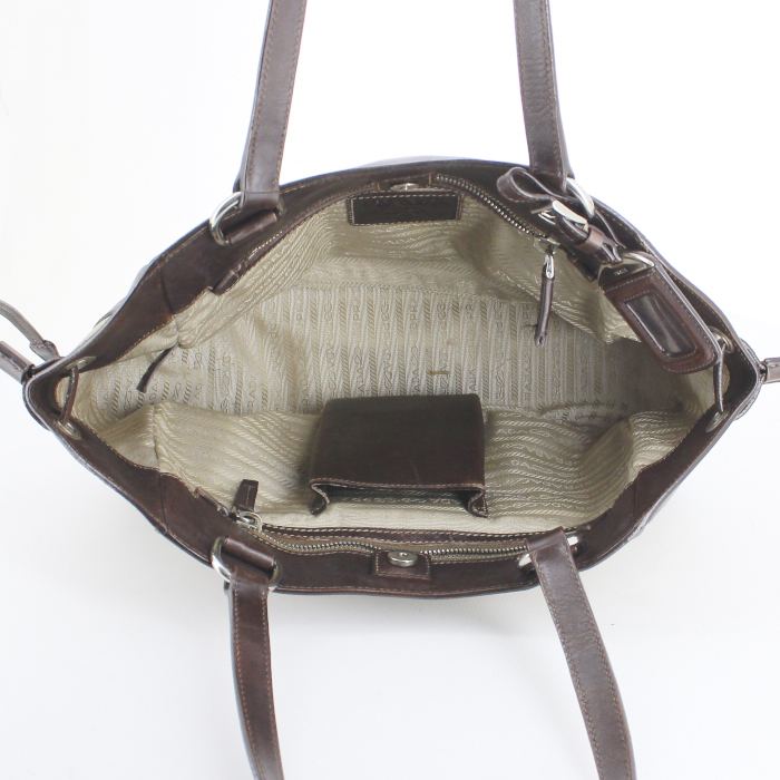 Borsa in pelle marrone e tela siglata beige - Detail D2