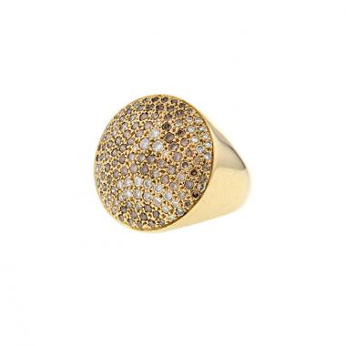 Anello Cartier Jeton modello grande in oro giallo,  diamanti bianchi e diamanti brown