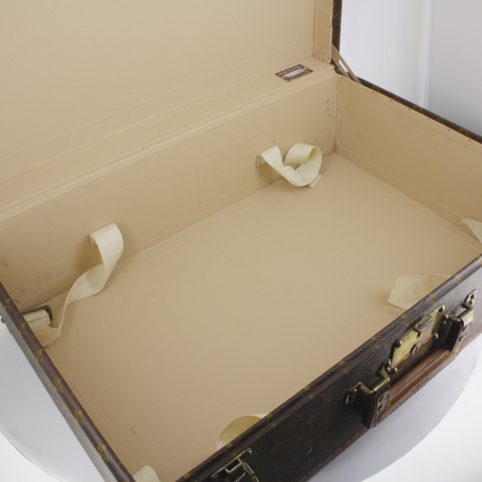 Valise Bisten 60 Louis Vuitton en toile monogram marron et cuir naturel - Detail D2