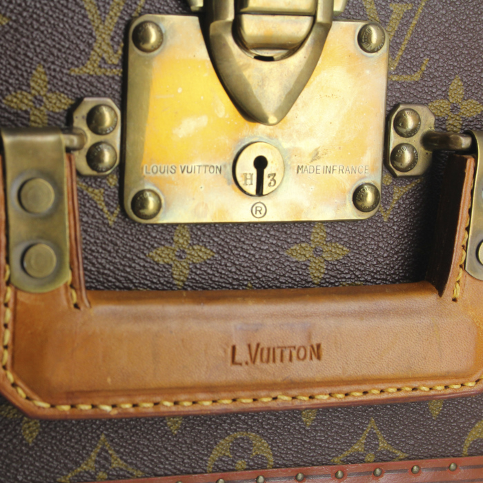 Valise Bisten 60 Louis Vuitton en toile monogram marron et cuir naturel - Detail D3