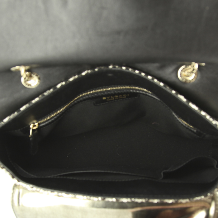 Sac bandoulière Bulgari Leoni en cuir dégradé argenté et cuir vernis argenté - Detail D3