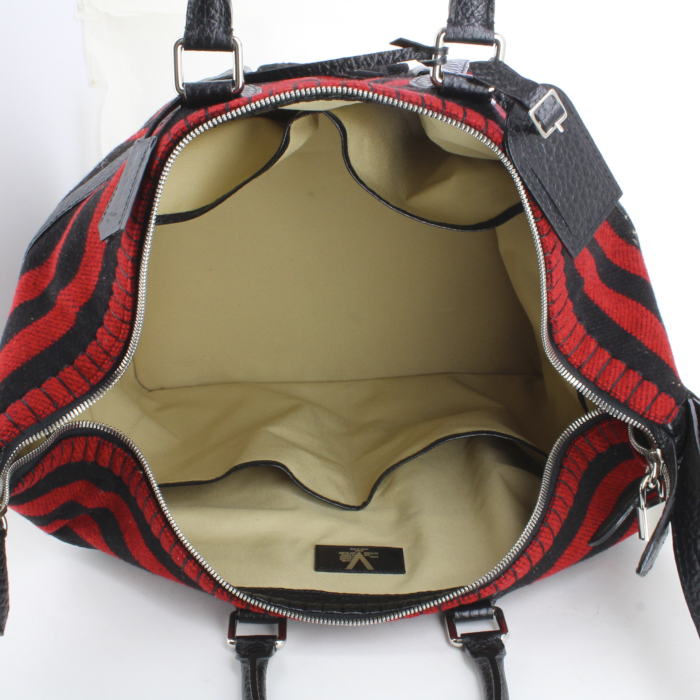 Bolsa de viaje Louis Vuitton Steamer Bag en lana roja y negra y cuero negro - Detail D2