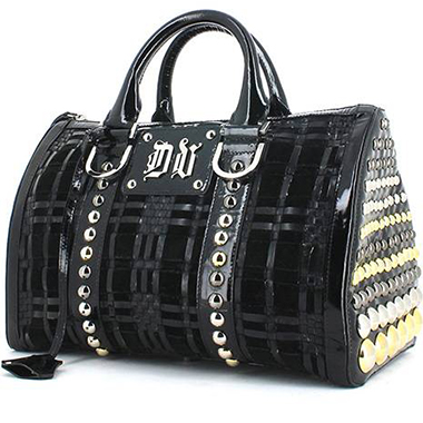 thumb versace madonna boston handbag in black patent leather and black suede