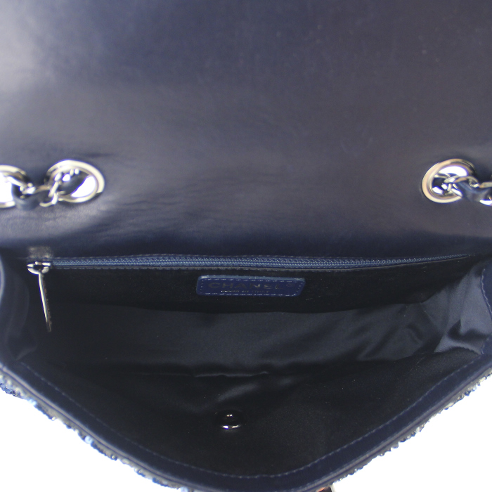 Borsa Timeless in raso blu marino e paillettes blu - Detail D3