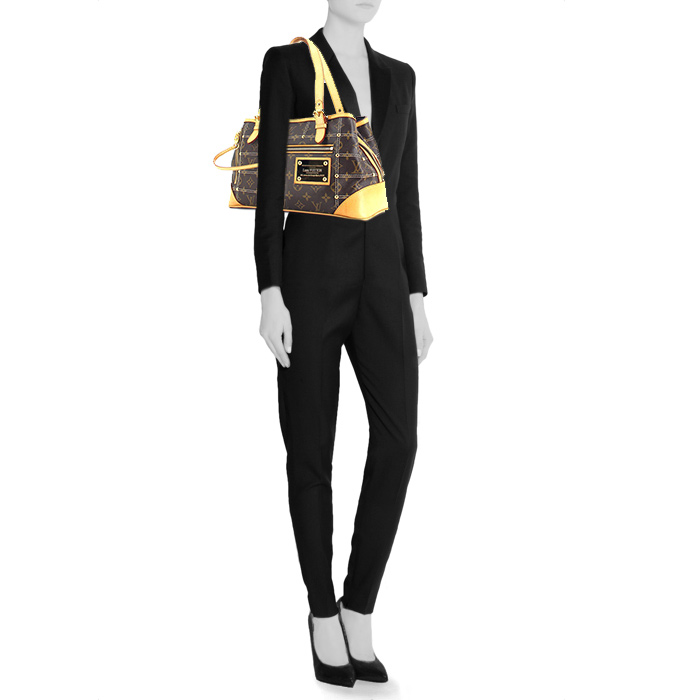 Sac à main Louis Vuitton en toile monogram enduite marron et cuir naturel - Detail D1