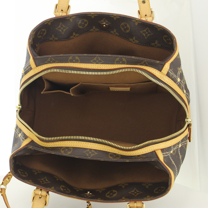 Sac à main Louis Vuitton en toile monogram enduite marron et cuir naturel - Detail D2