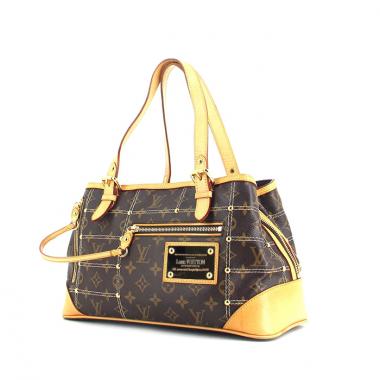Borsa in tela monogram cerata marrone e pelle naturale