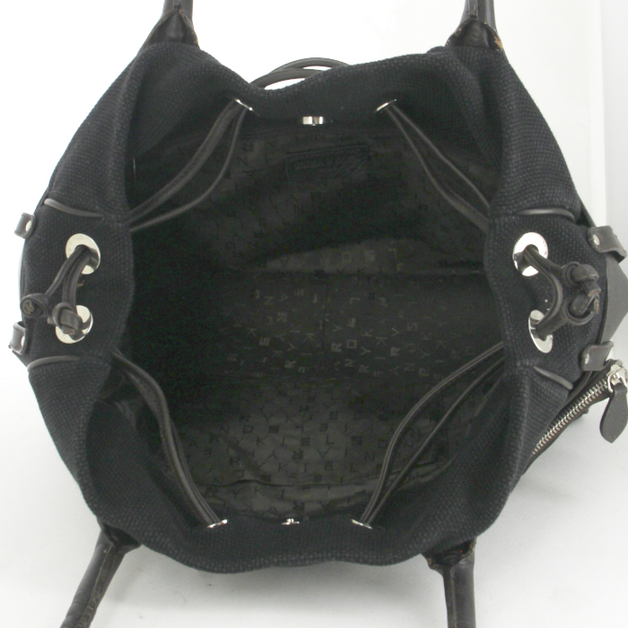 Borsa Sonia Rykiel in tela e pelle blu marino e marrone - Detail D2