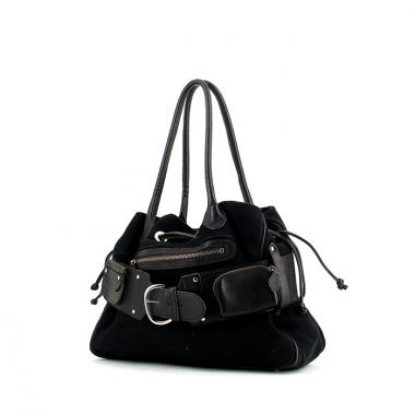 Sonia Rykiel handbag in navy blue and brown canvas and leather